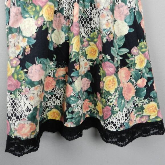 Antix Brazil Floral Strapless Dress Size M Black Green Pink Yellow Fit and Flare - Picture 11 of 12